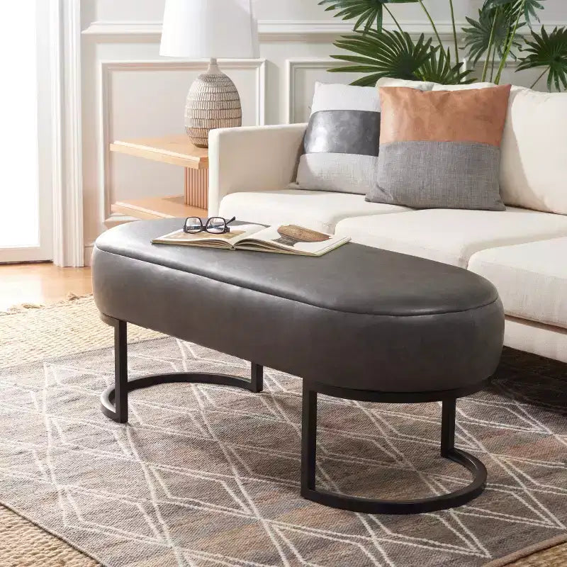 Banc ovale, assise en cuir PU gris, siège d'appoint élégant - BCH6403
