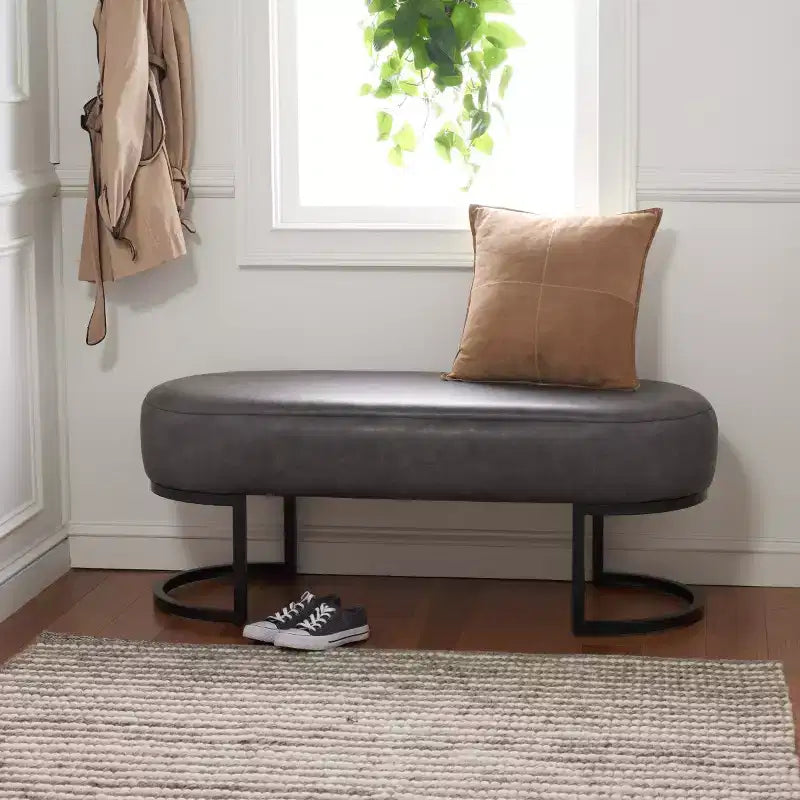 Banc ovale, assise en cuir PU gris, siège d'appoint élégant - BCH6403