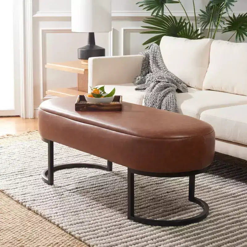 Banc ovale, assise en cuir PU gris, siège d'appoint élégant - BCH6403