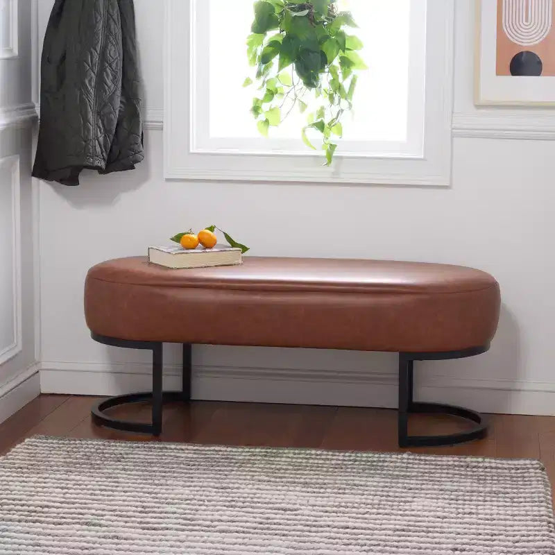 Banc ovale, assise en cuir PU gris, siège d'appoint élégant - BCH6403
