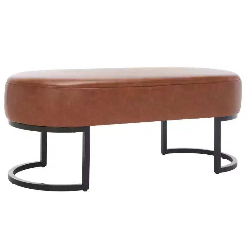 Banc ovale, assise en cuir PU gris, siège d'appoint élégant - BCH6403