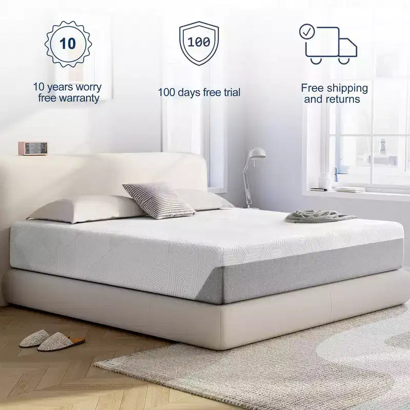 Matelas en mousse à mémoire de forme 10 pouces, rafraîchissant et anti-pression, compatible avec tous les cadres de lit