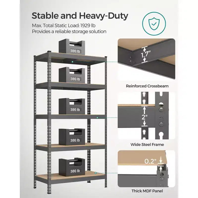 Étagères de rangement à 5 niveaux, étagère métallique robuste, capacité de 80 kg, pour salon, bureau, garage
