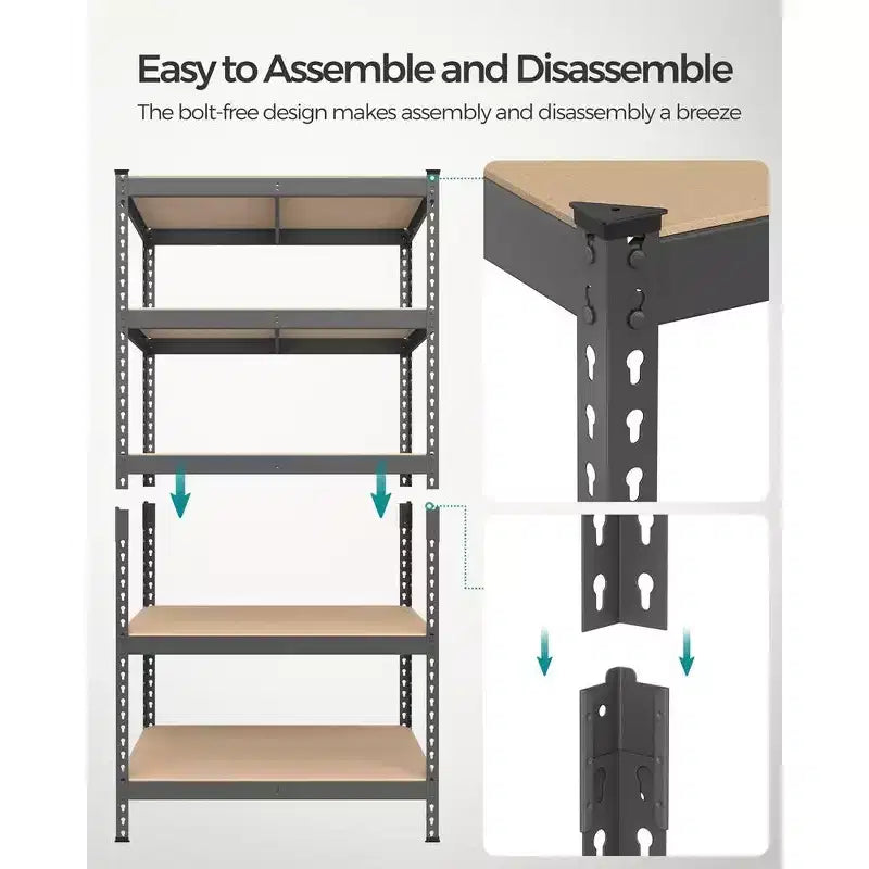 Étagères de rangement à 5 niveaux, étagère métallique robuste, capacité de 80 kg, pour salon, bureau, garage