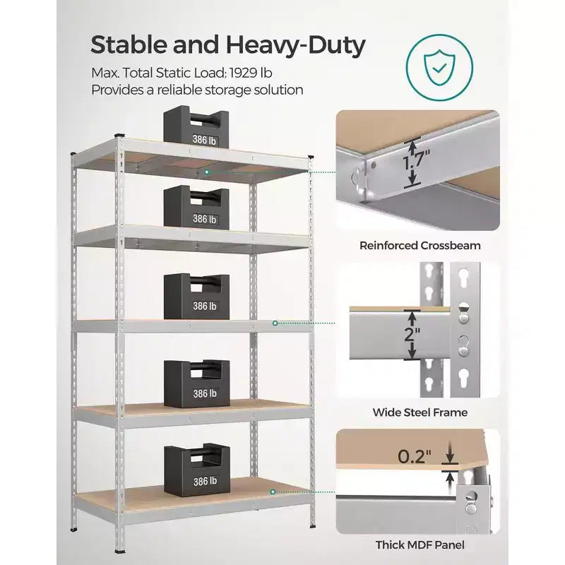 Étagères de rangement à 5 niveaux, étagère métallique robuste, capacité de 80 kg, pour salon, bureau, garage
