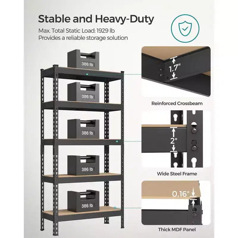 Étagères de rangement à 5 niveaux, étagère métallique robuste, capacité de 80 kg, pour salon, bureau, garage