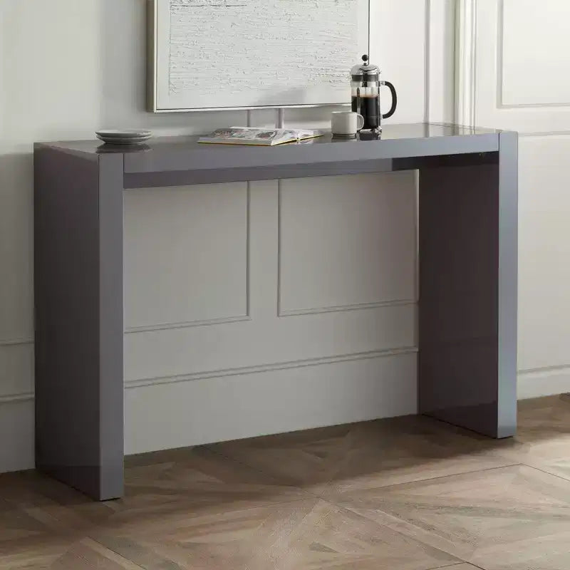 Table de bar minimaliste moderne en bois 152x46cm Gris brillant, Structure métallique, pour la maison et le bureau