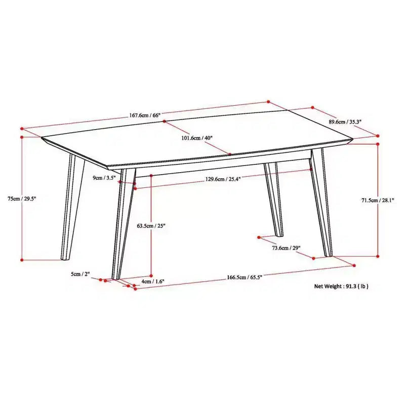 Table de salle à manger rectangulaire du milieu du siècle, cadre en bois d'hévéa, 6 places, marron, 167,6 cm (L) x 101,6 cm (P)