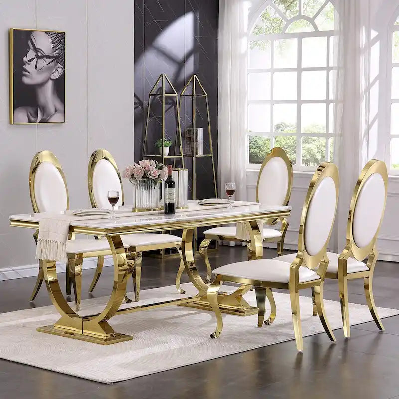 Table de salle à manger moderne avec piètement en U en acier inoxydable