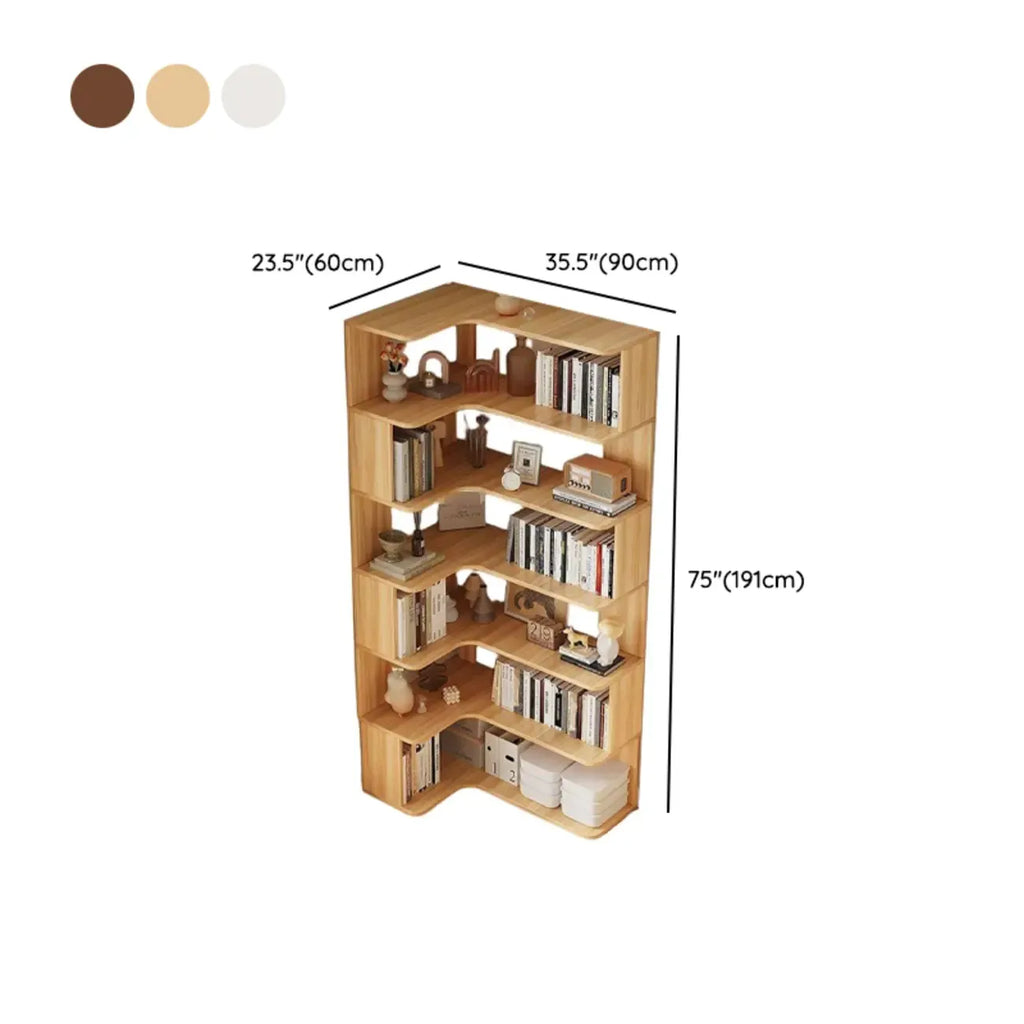 Étagère d'angle en bois manufacturé à 6 tablettes