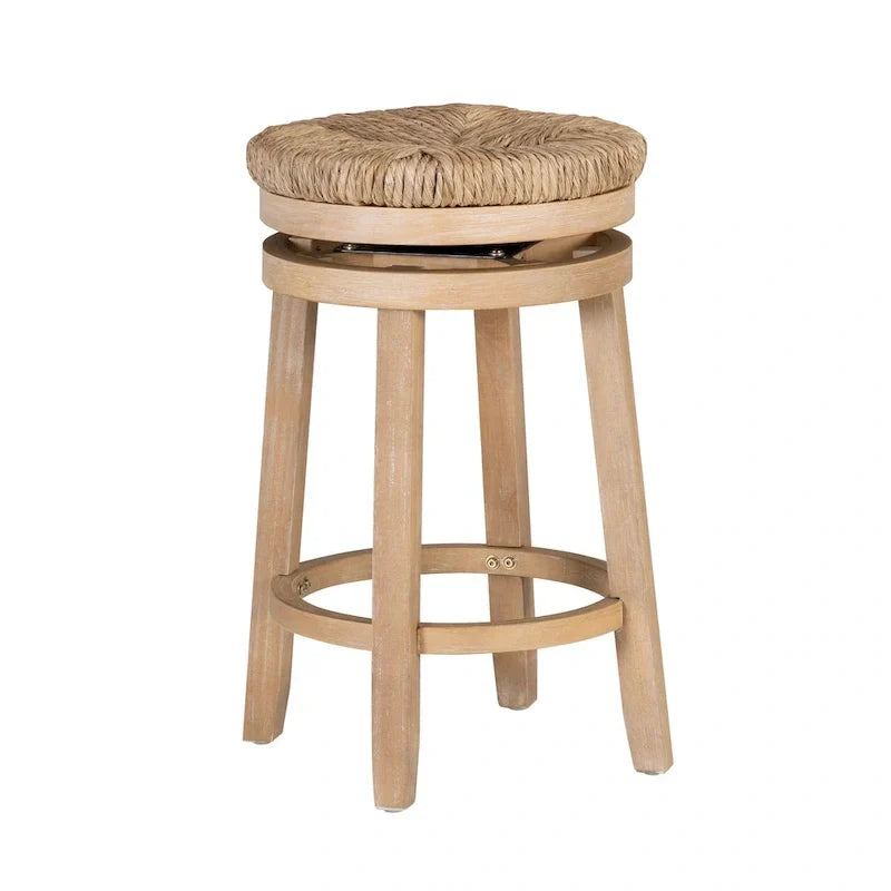 Tabouret de comptoir pivotant sans dossier Maya avec assise en jonc de mer