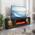 Meuble TV avec cheminée électrique de 40 pouces, étagères en verre réglables, console TV pour téléviseurs jusqu'à 79 pouces