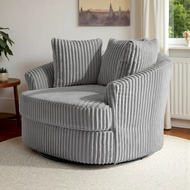 Fauteuil pivotant rond surdimensionné en velours côtelé avec accoudoirs encastrés 43 W