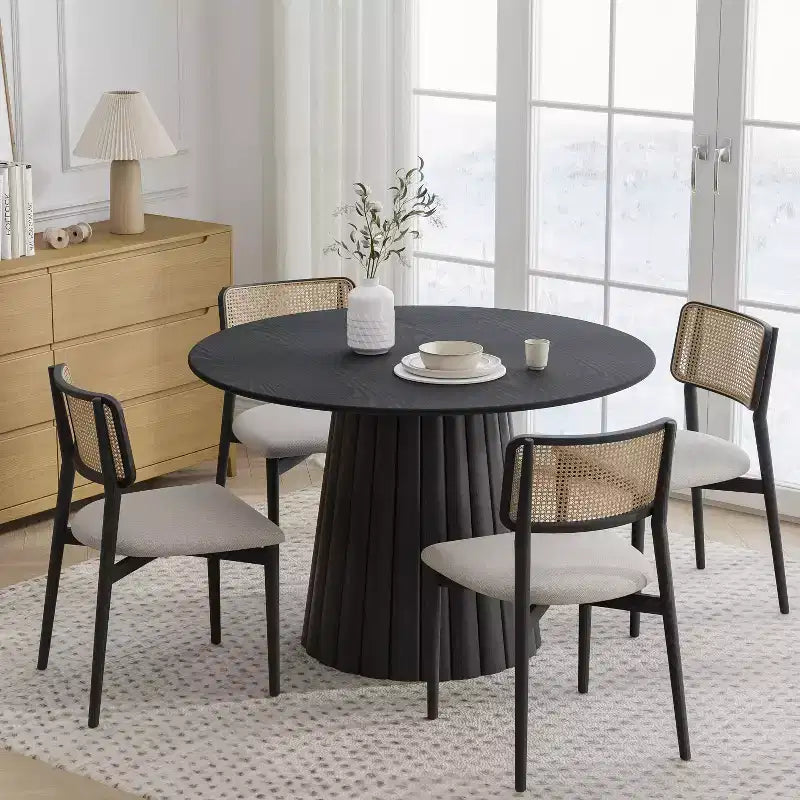 Table à manger ronde moderne, pieds en bois massif, table de cuisine pour 2-4 personnes, plusieurs tailles