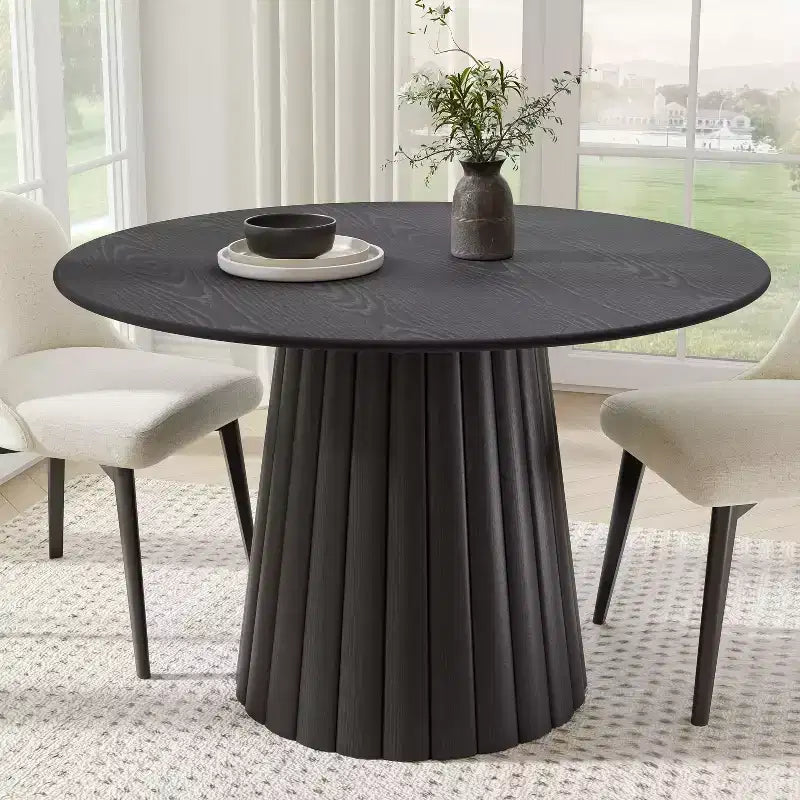 Table à manger ronde moderne, pieds en bois massif, table de cuisine pour 2-4 personnes, plusieurs tailles