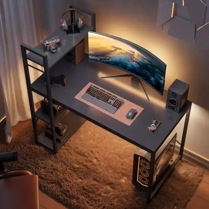 Bureau d'ordinateur de 120 cm avec étagère réversible, bureau debout pour bureau à domicile, études et jeux