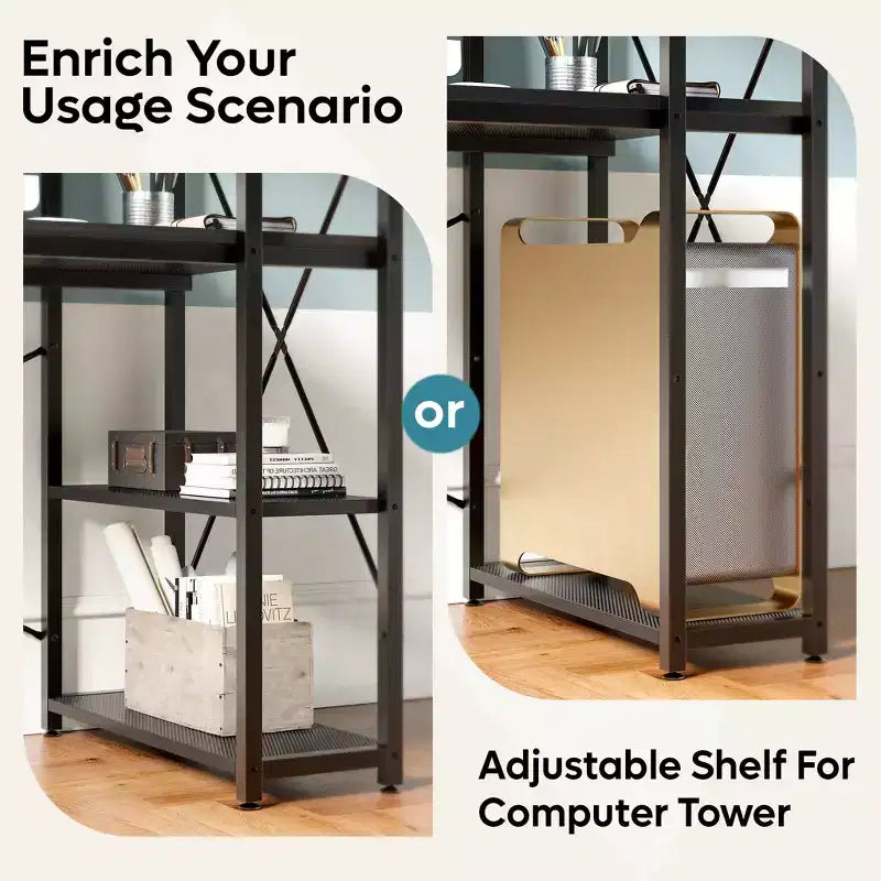 Bureau d'ordinateur de 120 cm avec étagère réversible, bureau debout pour bureau à domicile, études et jeux