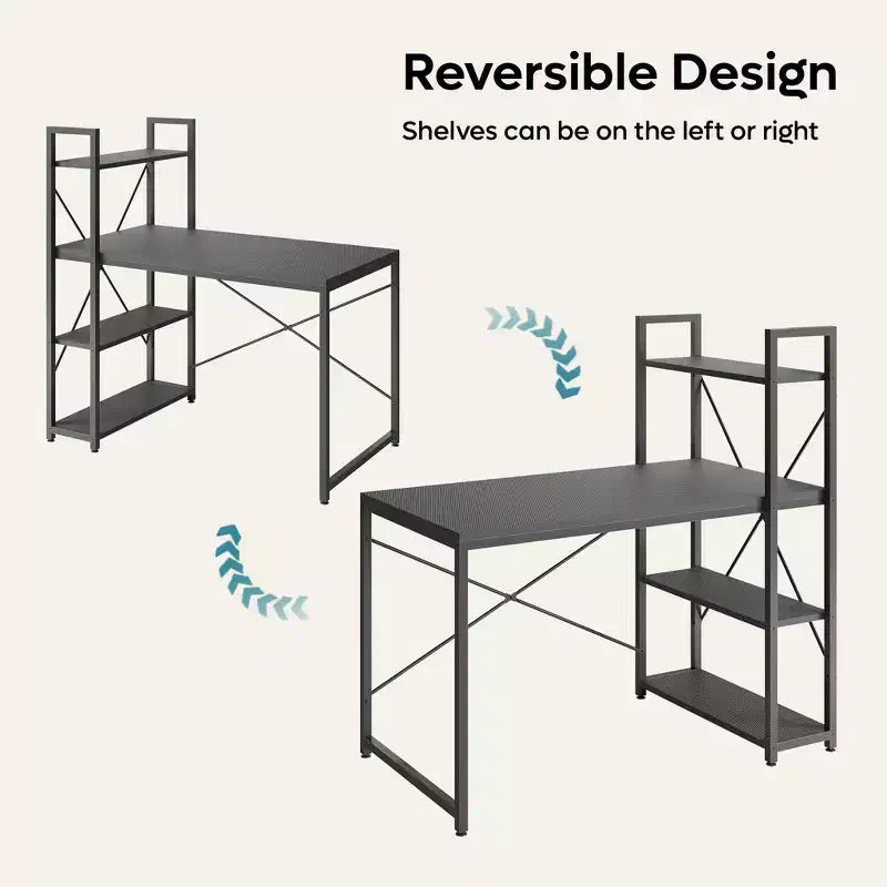 Bureau d'ordinateur de 120 cm avec étagère réversible, bureau debout pour bureau à domicile, études et jeux