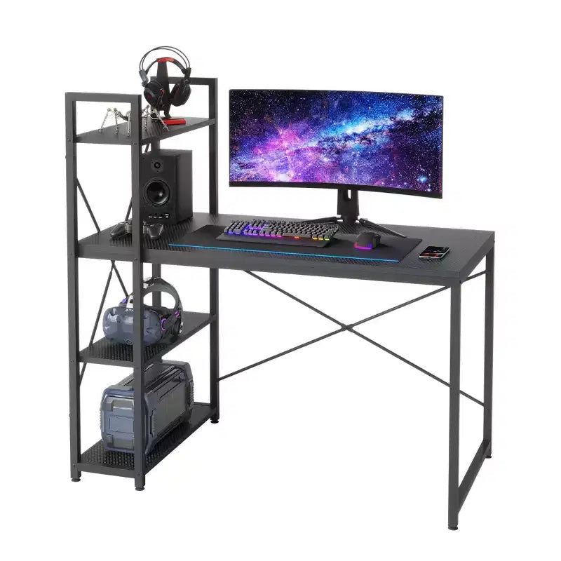 Bureau d'ordinateur de 120 cm avec étagère réversible, bureau debout pour bureau à domicile, études et jeux