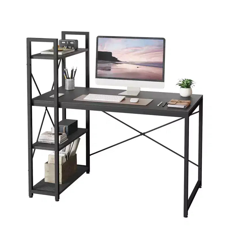 Bureau d'ordinateur de 120 cm avec étagère réversible, bureau debout pour bureau à domicile, études et jeux