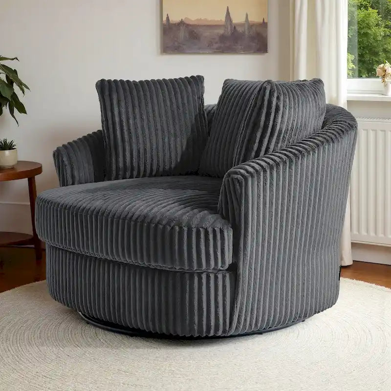Fauteuil pivotant rond surdimensionné en velours côtelé avec accoudoirs encastrés 43 W