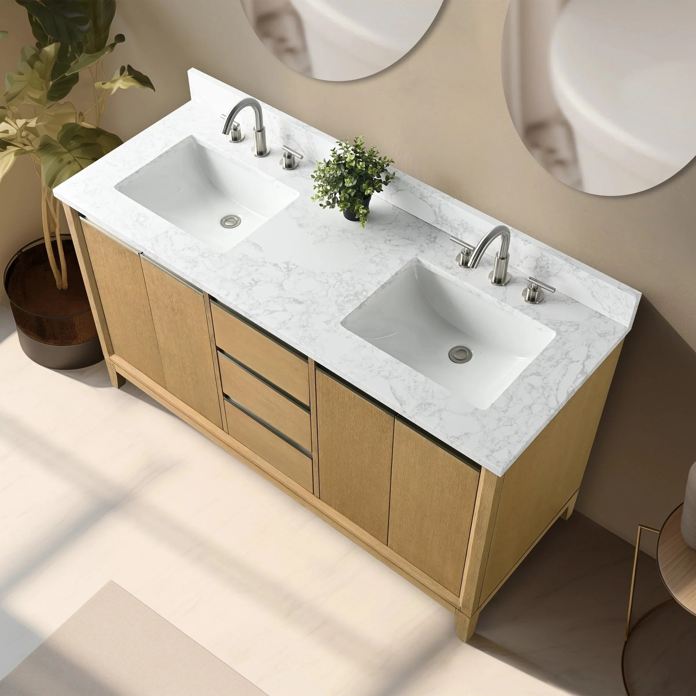 Meuble-lavabo Vanity Art avec évier en céramique et dessus en marbre reconstitué