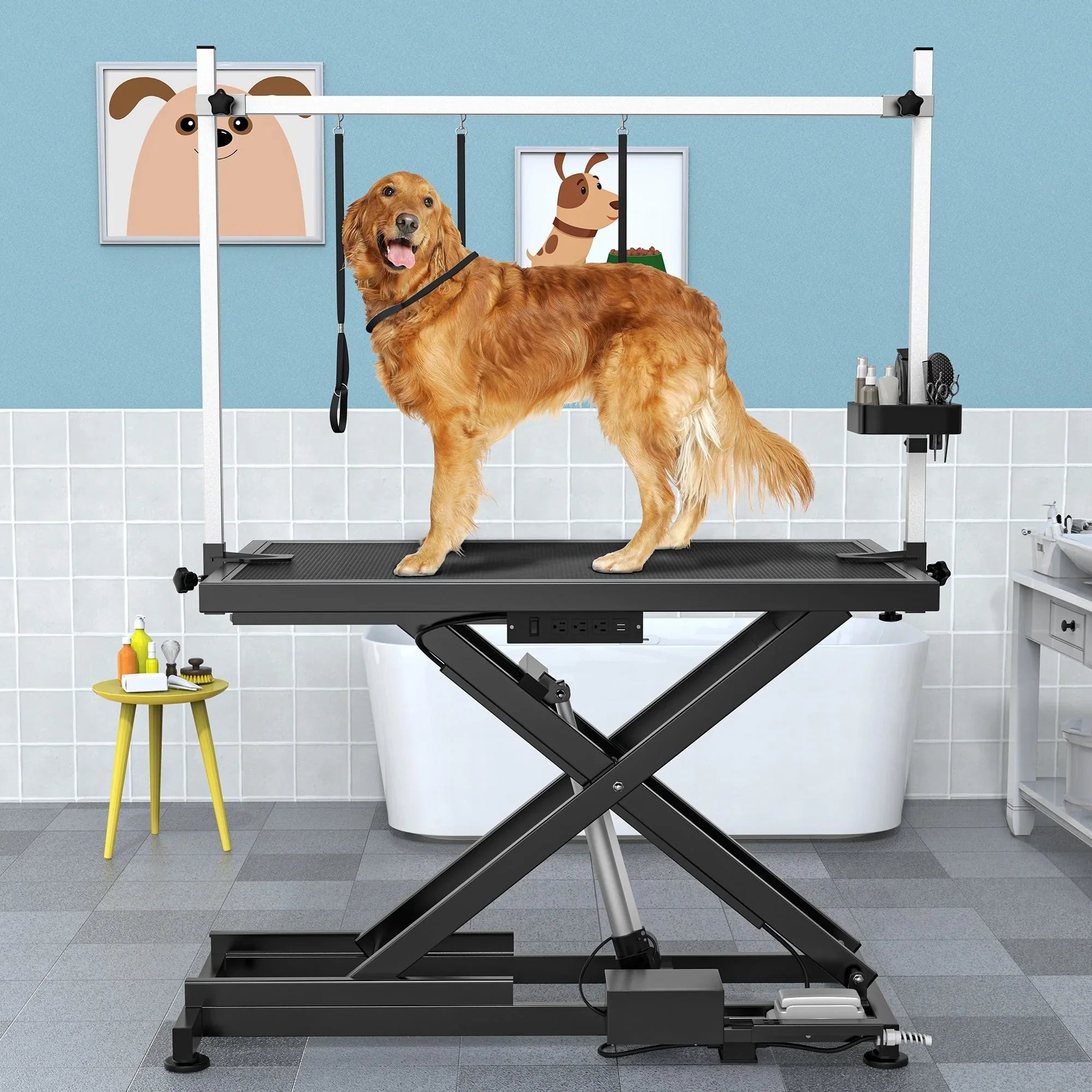 Table de Toilettage Électrique Professionnelle pour Grands Chiens Table de Toilettage Robuste pour Animaux avec Bras de Toilettage en Aluminium - 127 cm L