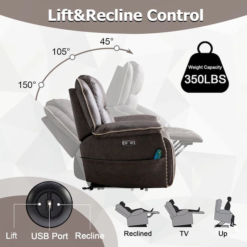 Fauteuil releveur confortable avec massage chauffant, porte-gobelet et port USB
