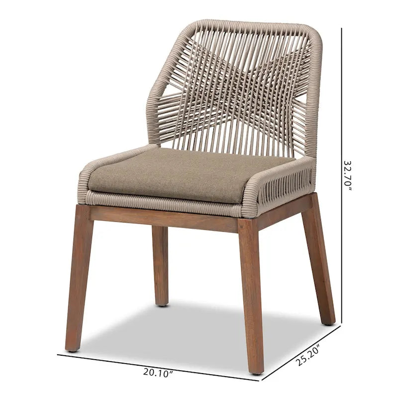 Chaise de salle à manger en acajou tressée en corde de style transitionnel moderne ââ‚?Grise
