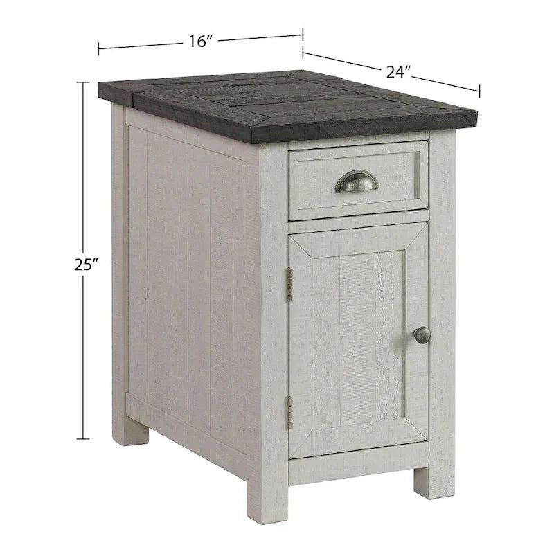 Table d'appoint de chevet Monterey en bois massif avec prises de courant cachées
