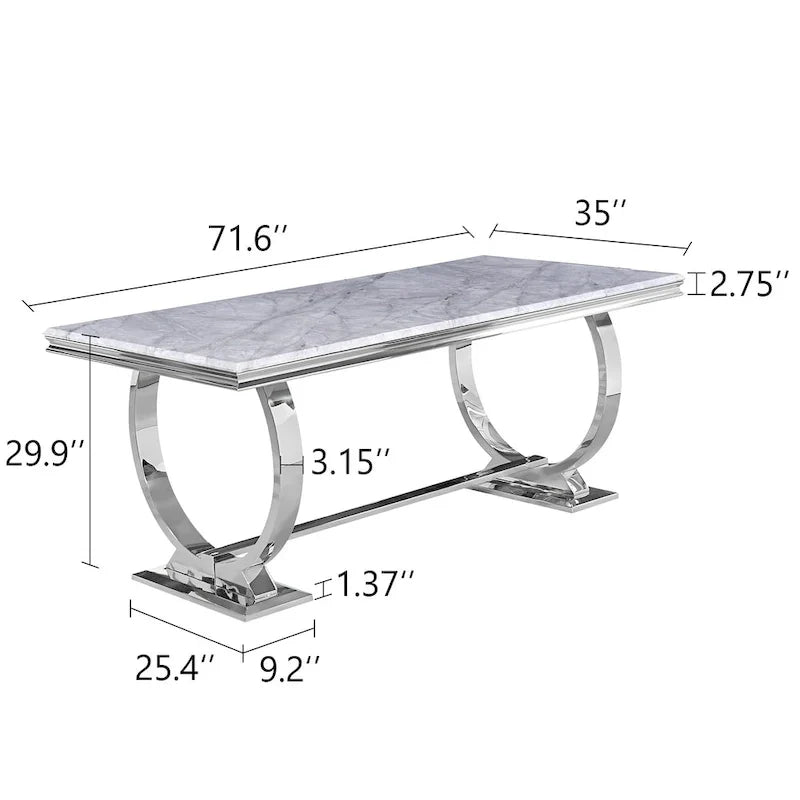 Table de salle à manger moderne avec piètement en U en acier inoxydable