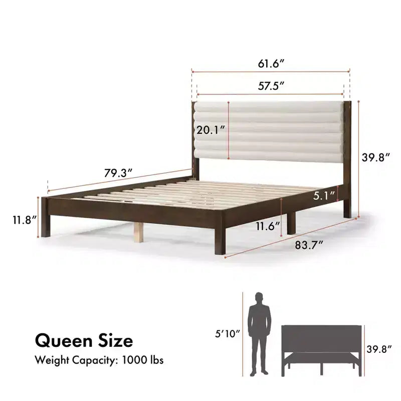 Lit plateforme Queen Belna avec revêtement en tissu bouclette, sommier tapissier non requis