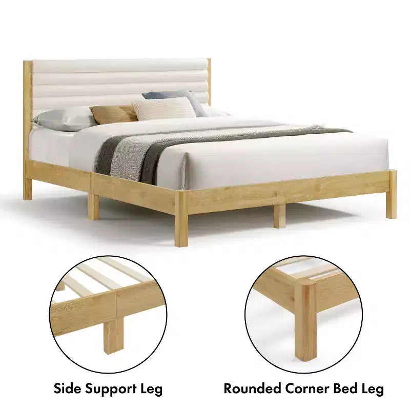 Lit plateforme Queen Belna avec revêtement en tissu bouclette, sommier tapissier non requis