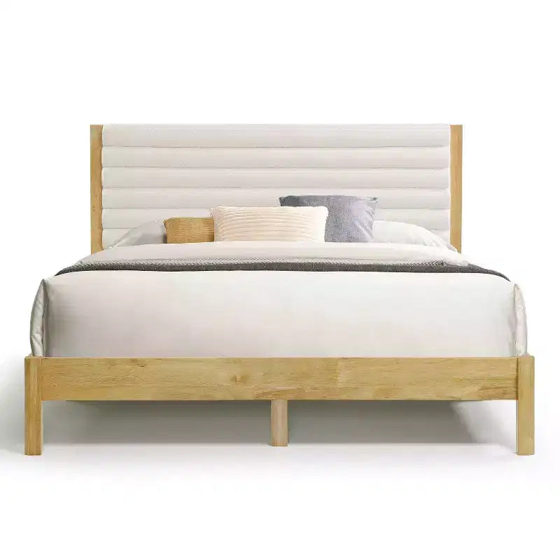 Lit plateforme Queen Belna avec revêtement en tissu bouclette, sommier tapissier non requis
