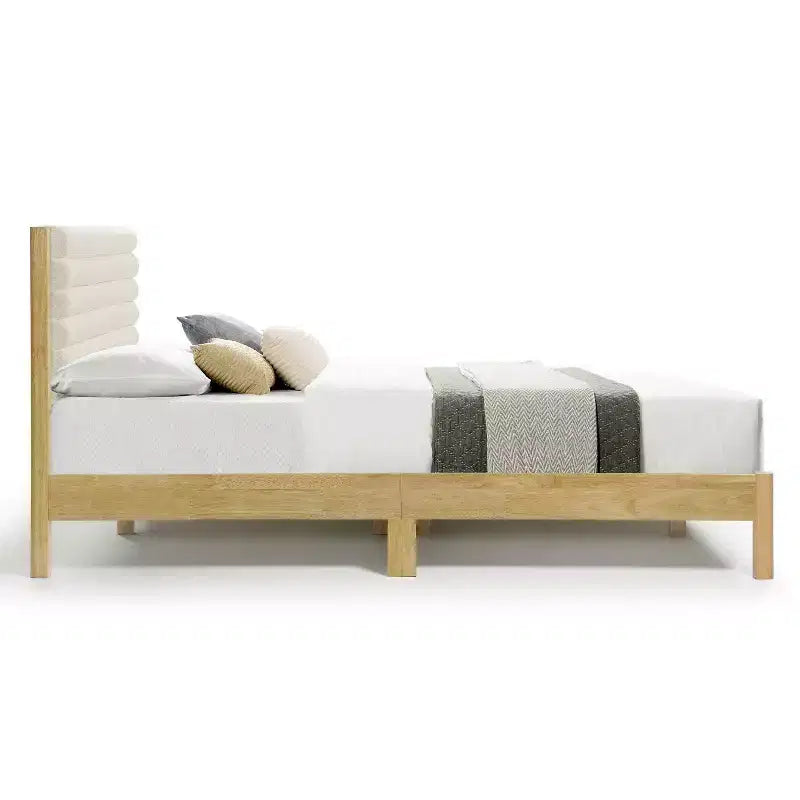 Lit plateforme Queen Belna avec revêtement en tissu bouclette, sommier tapissier non requis