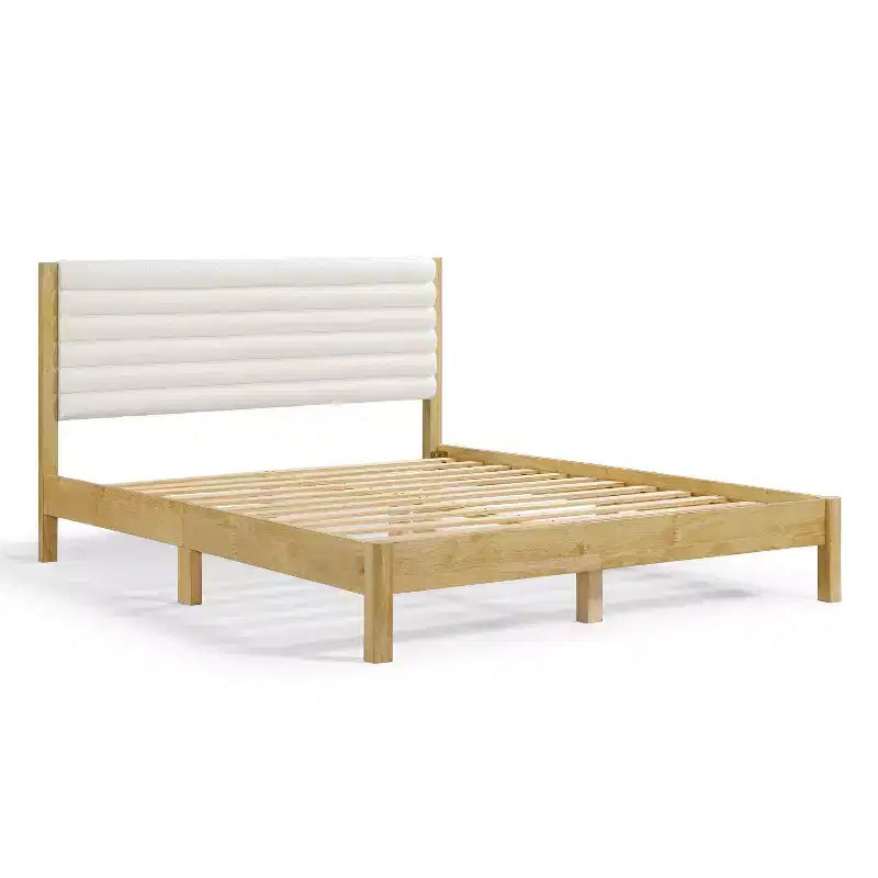 Lit plateforme Queen Belna avec revêtement en tissu bouclette, sommier tapissier non requis