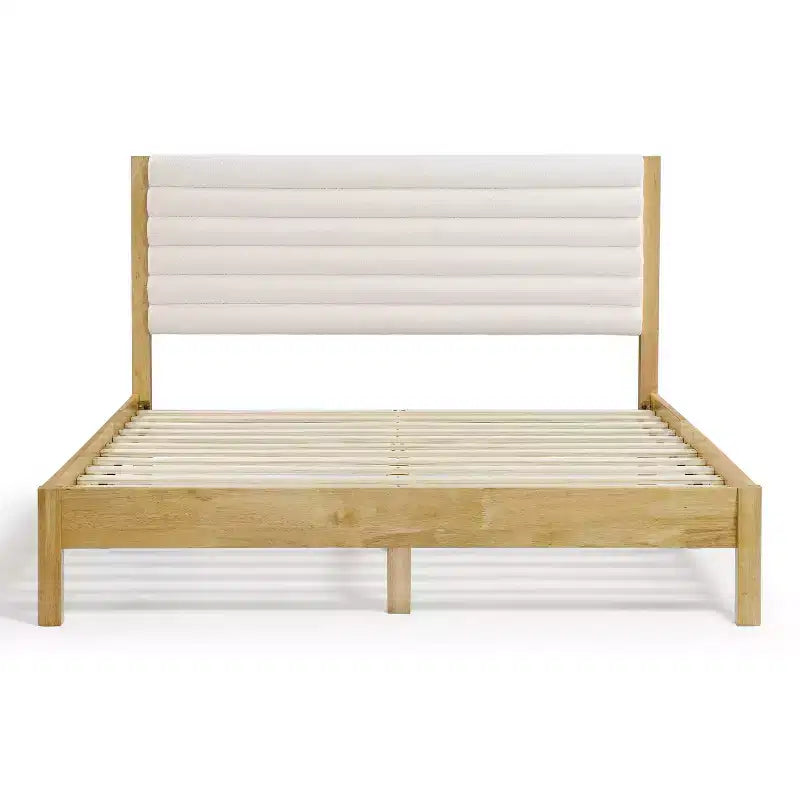 Lit plateforme Queen Belna avec revêtement en tissu bouclette, sommier tapissier non requis