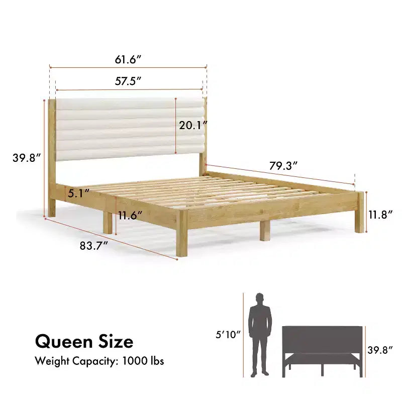 Lit plateforme Queen Belna avec revêtement en tissu bouclette, sommier tapissier non requis
