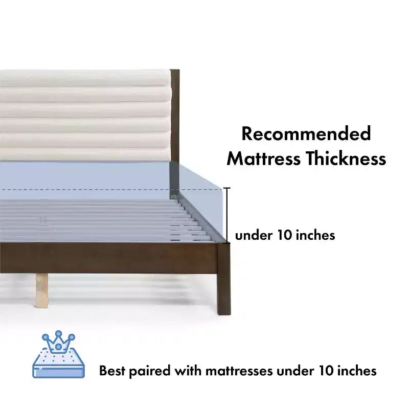 Lit plateforme Queen Belna avec revêtement en tissu bouclette, sommier tapissier non requis