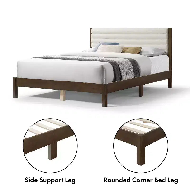 Lit plateforme Queen Belna avec revêtement en tissu bouclette, sommier tapissier non requis