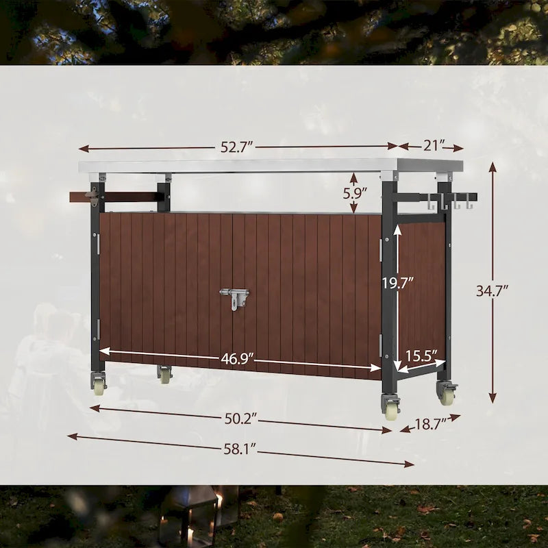 Chariot de barbecue extérieur avec plateau en acier inoxydable (sans tabouret)