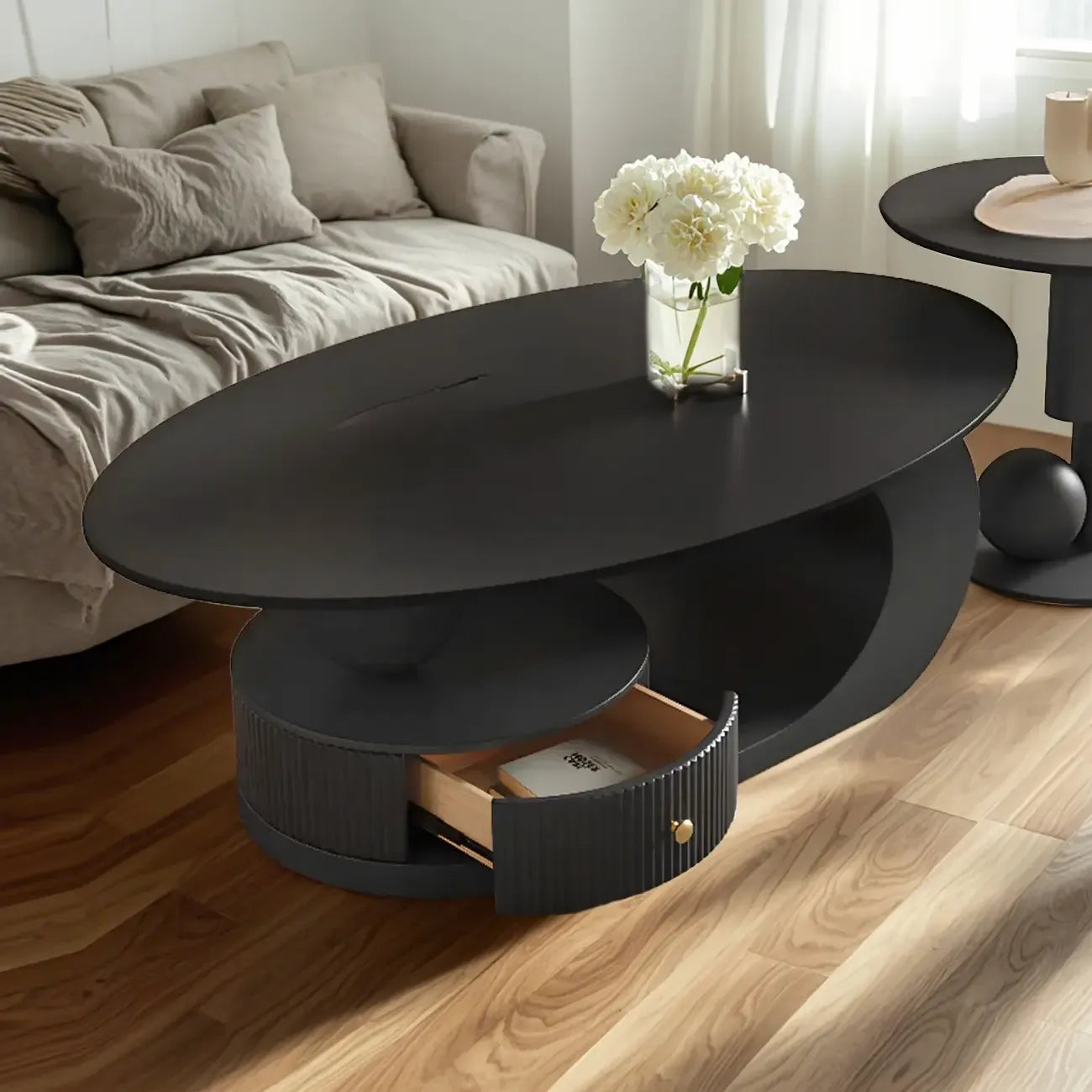 Table basse moderne avec plateau en pierre blanche anti-rayures