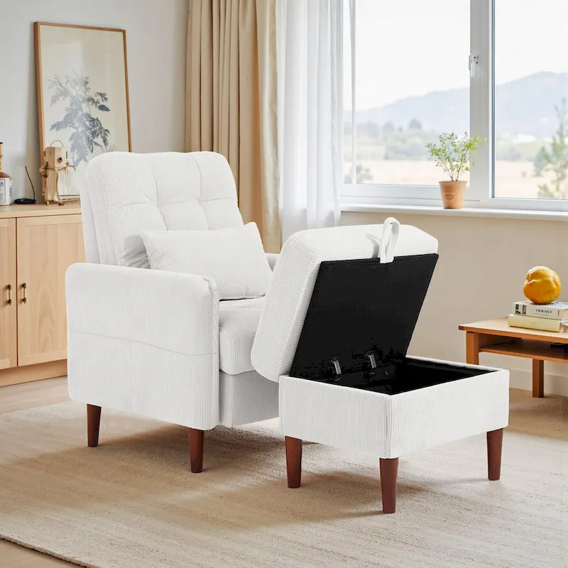 Fauteuil de salon moderne UIXE avec pouf de rangement et dossier réglable
