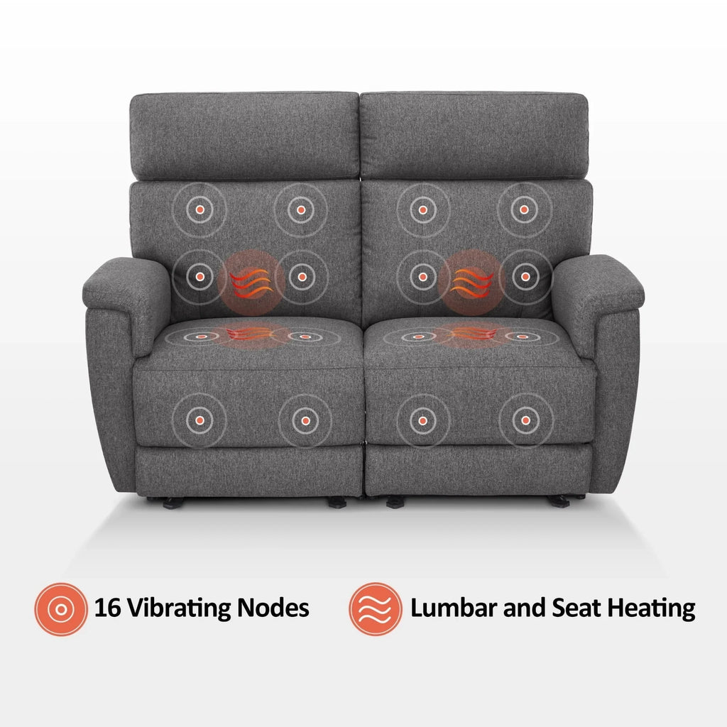 Canapé inclinable électrique MCombo 60,2 po avec massage et double chauffage, appuie-tête réglable, ports USB et Type C, tissu