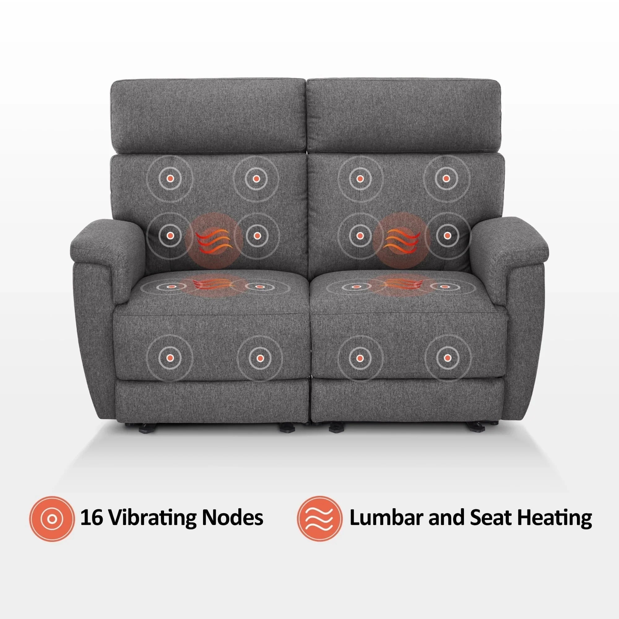 Canapé inclinable électrique MCombo 60,2 po avec massage et double chauffage, appuie-tête réglable, ports USB et Type C, tissu
