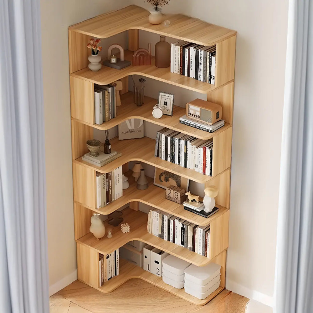 Étagère d'angle en bois manufacturé à 6 tablettes