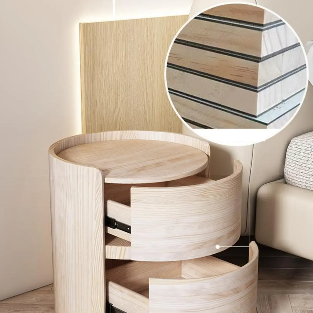 Table de chevet ronde à 2 tiroirs en cuir moderne