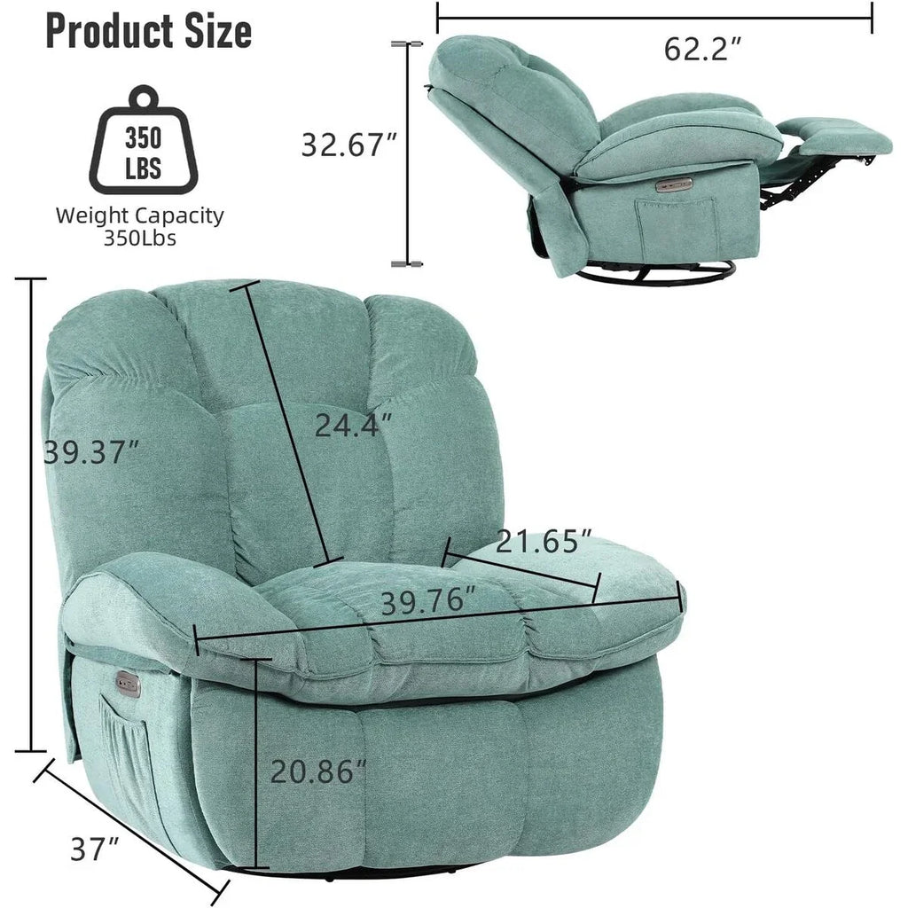 Fauteuil inclinable pivotant XINMICS, Fauteuils inclinables à bascule de massage avec fonction chauffante, ports USB, USB-C et pochette latérale