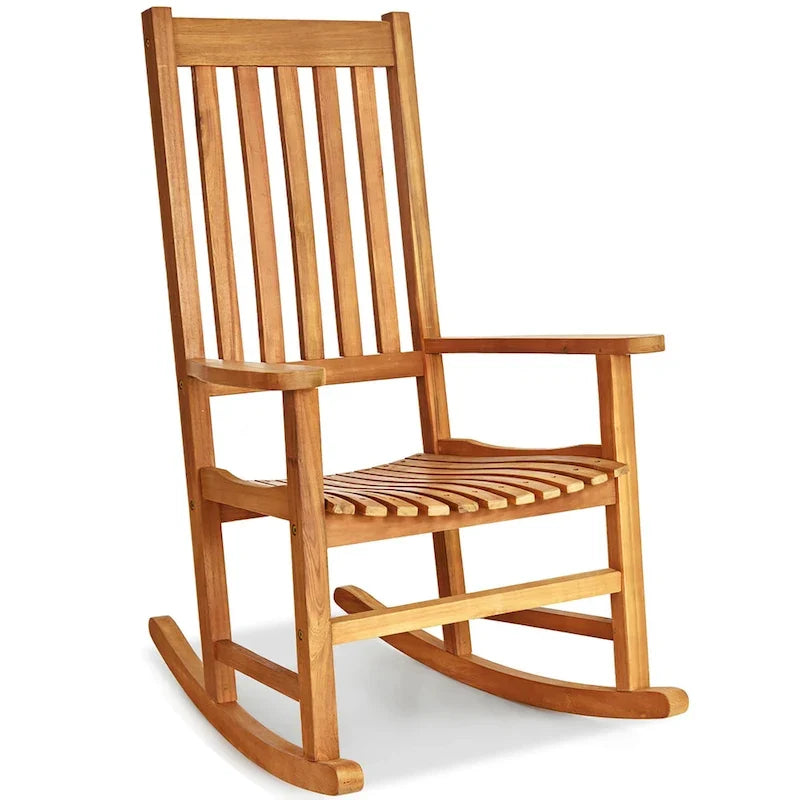 Fauteuil à bascule avec cadre en bois massif, fauteuil à bascule de véranda, intérieur/extérieur