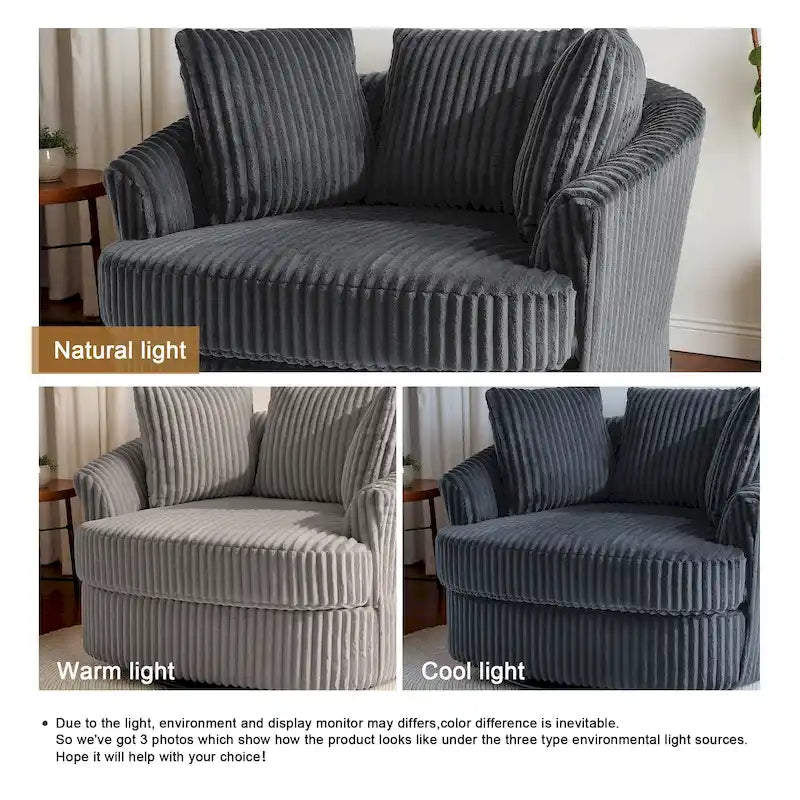 Fauteuil pivotant rond surdimensionné en velours côtelé avec accoudoirs encastrés 43 W